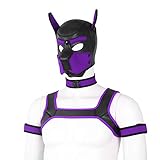 YiQin RWSX Weiche Latex-Hundemaske mit Ohren, Welpenmaske für Cosplay-Party-Maskerade Set (Maske, Halsband, Armbinde, Riemen) (Color : Purple, Size : Large)