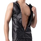 Latex ähnliches Herren Top Oberteil Latex Shirts Herren Tops Herren Latex T-Shirt Männer Sexy Mattes Leder Ärmellose Westen Herren Wetlook Body Leder Shirts Lack Leder Latex Shirts & Tops für Männer