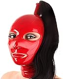 MFMYEE 100% latex Maske Gummi BDSM Fetisch Volle Bondage Maske,Rollenspielmaske - Inklusive Perücke (ROT)