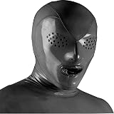 MFMYEE latex Maske Gummi SM Fetisch Volle Bondage Maske,Latex Kondom Analplug Bondage hood -Rollenspiel（Schwarz）(M)