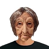Halloween-Maske für ältere Frauen aus Latex, mit Haaren, Horrormaske, realistische, gruselige Oma-Maske für Halloween-Kostümpartys