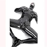Herren Shiny Lack Leder Katze Anzug GanzköRper MäNner Sexy Latex Reissverschluss Overall Gummi Kleidung Schwarz