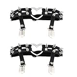 Daimay Leder Strumpfband 2 PCS Oberschenkel Ring Harness Suspender Gothic Gummi Nieten Strapsbänder Verstellbare mit Metall Clip - Schwarz