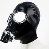 GREEFEI Latex Schwarze Gasmaske,Gummi Vollmaske Unisex Reißverschluss Rückseite,Halloween Kostümzubehör Cosplay Partykostüm XXL