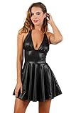 MISS NOIR 6026 Damen Sexy Kleid S-3XL A-Linie Partykleid V-Ausschnitt Clubwear Minikleid (Schwarz (6026-BK), XS)