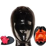 SALANSEX Sexy Vollgesichtsmaske Latex Sex BDSM mit Reißverschluss, Latex Silikon Knebel für Nasal Tube Maske für Party, Cosplay, Urlaub (L)