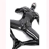 SMGZC Herren glänzende Lack Schwarz Leder Katzenanzug Ganzkörper Männer Sexy Latex Enger Reißverschluss Jumpsuit Gummi Kleidung (L)