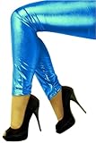 krautwear Damen Mädchen Leggings Leggins Metallic Glänzend Wet Look Latex Kunstleder Partylook (blau-SM)