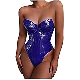 Generisch Latex Kleidung Damen Wetlook Dessous Frau Frauen Domina Outfit Damen Sexy Unterwäsche Für Leder Latex Kinky-Outfit Kostüme Lederkleid Set BDSM Bdsms Sklavin BH Anzug Blau M