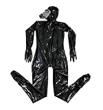 Schwarzer Latex-Catsuit mit vollständiger Abdeckung, Fetisch-Bodysuits. Befestigen Sie die Gasmaske mit einem Reißverschluss im hinteren Schritt
