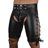 Herren Wetlook Hose Metallic Lederhose schwarz matt mit Reißverschluss Schnallen Männer Pants Pants Leggings Slim Fit Disco Kostüm Nachtclub Party (Schwarz, L)