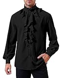 GAMISOTE Herren Mittelalter Hemd Langarm Piraten Rüschenhemd Renaissance Gothic Shirt Viktorian Steampunk Kostüm(Schwarz, XXL)