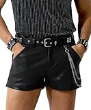 Casey Kevin Herren Shorts Lederhose Leder Wetlook Kurze Shorts Punk Clubwear Bühnenkostüm(Schwarz, L)