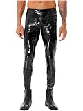 Xnihocha Herren Glänzende Lederhose mit Reißverschluss Lange Hose Latex Pantyhose Leggings Slim Fit Tights Zip Pants Clubwear Schwarz L