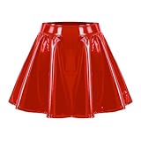 Mini Schwarz Glänzender, plissierter kurzer Rock für Damen, großer Performance-Rock, Flauschiger Rock, Prinzessinnenrock Sexy Latex (Red, XXL)