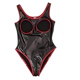 Pu Catsuit Für Damen Und Herren Schwarz Rot Lack Body Mit T String Schritt Offen Latex Body Für Mann Und Frauen Wetlook Catsuit Cosplay Sexy Damen Outfit Ouvert Body Sissy Kleid Club Outfit