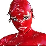 ALMYMM Sexy Erotik rote Latex Bondage Maske mit abnehmbaren Augen und Mundaufklebern mit rückseitigem Reißverschluss, Fetisch BDSM Cosplay Latex Maske, Mode Latex Liebhaber (M)