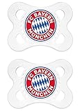 MAM Football Schnuller im 2er-Set, Original Schnuller im Fan Design vom FC Bayern München, zahnfreundlicher Baby Schnuller aus MAM SkinSoft Silikon, 0-6 Monate