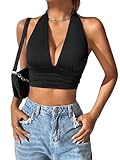GORGLITTER Damen Crop Trägertop Halter Tops Neckholder Sommershirts Rückenfrei Oberteile Schwarz M