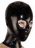Kangxinsheng Schwarze Latex Maske,Reißverschluss hinten,Augen offene Nase Gummimaske,Unisex Handgemachtes Cosplay Clubkostüm-XXL