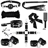 Sex Bondage Set Fesselset 10er BDSM Set Erotik SM Sex Spielzeug Augenbinde Handschellen Fussfesseln Paddle Fetish Bett Nippelklemmen Peitsche Ballknebel Baumwollseil Cosplay Adult Sex Toys für Frauen