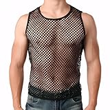Pluvyze Netzhemd Herren, Netzshirt Herren,Netzhemd Männer,für Männer ärmellos Clubwear(Schwarz，M)