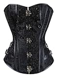 KUOSE Damen Vollbrust Faux Leder Steampunk Corsage Korsett Übergrößen S-6XL, Schwarz-2, M(Eur34-36)