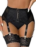 ohyeahlady Strapsgürtel Damen mit 6 Halter Sexy Spitze Wetlook Strapsen Dessous Set Strapshalter mit Metallclips Strumpfband Strumpfhalter Große Größen Strumpfgürtel Schwarz,XL-XXL