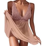 Generisch Dessous Damen Sexy Babydoll,Baby Dolls Erotic Spitzen Babydoll Chemise Bestickt Träger Unterwäsche Set Kunstleder Partykleid Minikleid Frauen Mit Strümpfen