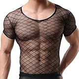 GKLWEJ Netzhemd Herren, Netzshirt Herren, Net-z Tshirt He-rren, Sexy Net-z Unterhemd, He-rren Muskel Transparent Shirts, Ne-tz Oberteil Her-Ren, Clubwear, Schwarz, XL