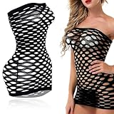 Damen Mesh Dessous Einteiler, 1 Stück, Frauen-reizvolle Wäsche-Fischnetz-Strumpfhosen-trägerloses Ineinander greifen-Loch-Minikleid, Schwarz Sexy Minikleid Fishnet Babydoll Nachtwäsche