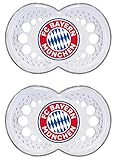 MAM Football Schnuller im 2er-Set, Original Schnuller im Fan Design vom FC Bayern München, zahnfreundlicher Baby Schnuller aus MAM SkinSoft Silikon, 16+ Monate