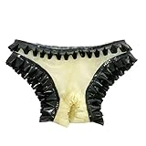 Natur Latex Unterwäsche mit Rüschen und Schleife Bondage Shorts Fetisch Cosplay Slip Pants Briefs Sex Spielzeug (DE/NL/SE/PL, Alphanumerisch, L, Regular, Regular, Beige)