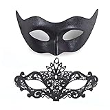 2 Stück Venezianische Maske, Männer und Damen Spitze Maske Schwarz Augenmaske Maskerade Maske für Halloween Karneval Party Kostüm Ball, 160mm*240mm
