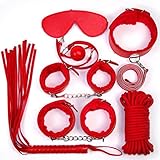 SM Bondage Set Sex Fesseln 7 STÜCKE Fetisch Leder Sexspielzeuge SM Game Mit Handschellen Und Halsband Fesseln Perfekt Erotik Sexspielzeug Für Paare Geschenkideen (Rot)