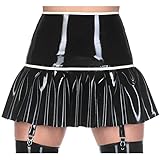 GAYLOP Schwarze und weiße sexy Latex-Strumpfbänder, Faltenröcke aus Gummi mit Gürtelschnallen, 4-teilig für dünne, hohe Strümpfe und Unterteile-schwarz mit weiß-weiblich L