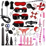 BDSM Sex Bondage Set 39 Stück Sexspielzeug Fetisch Leder für Paare Extrem Sex Fessel Set Handschellen Peitsche Nippelklemmen Knebel Analplug Set für Anfänger und Erfahrene Paare