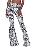 Nuofengkudu Damen Schlaghose Hochbund Push up Stretch Bequeme Lange Schlag Hosen Weite Leggins Tights Freizeit Einfarbig Haushose Yogahose Classic Flared Pants Pyjamahose(Schwarz,M)