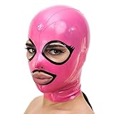 SM Erotische Latexmaske Damen Party Cosplay Maske SM Bondage Maske Fetisch Latex Kopfbedeckung Herren Halloween Maske Paar Sklave Sexspielzeug Maske Rückseite Mit Reißverschluss,L,Pink