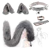 Partygeschenk für Damen, künstliche Katzenohren Haarnadel Wolf Furry Fuchsschwanz Halloween Glocke Hals Körperkette Cosplay Set Damen Schlafzimmer Spielzeug (Größe)