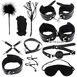 Bondageset Fessel Set Anfänger, 10-Piece Bdsm Set, Peitsche, Handfesseln, Augenbinde, Bdsm Leine, Seil, Nippelklemmen, Halsband Damen für Sex, Fesseln & Bondage, Sex Toyset für paar Set, Schwarz